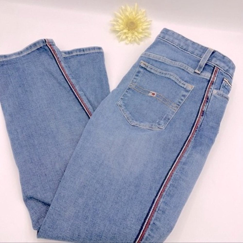 Tommy Jeans High Rise Straight Ankle Jeans  Tribeca Side-Stripe Size 6 - Picture 9 of 15